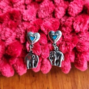 Silver Heart and Elephant Earrings